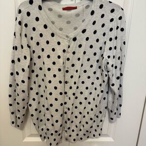 RED Cream Polka Dot Cardigan with Black Dots